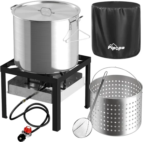 Vista 12 de Freidora para exteriores de 30 cuartos y 10 cuartos de galón Freidora de pavo Olla para hervir mariscos