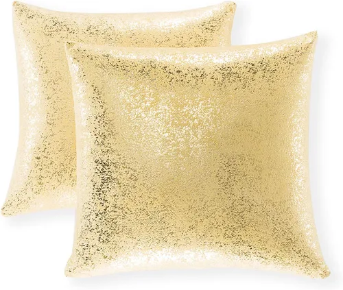 Vista 69 de Xinrjojo Juego de 2 almohadas brillantes en negro y dorado, almohadas suaves y brillantes decorativas, juego de fundas de almohada cuadradas negras