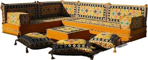 Vista 39 de arabicsofa Juego de asientos Jalsa en forma de L – Majlis árabe hecho a mano con almohadas de respaldo