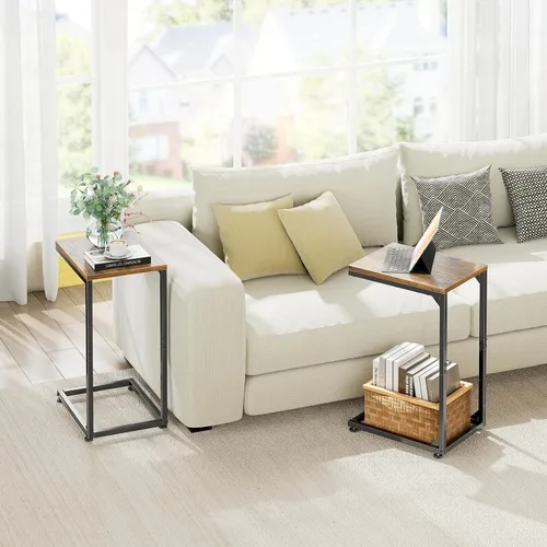Vista 8 de Simple Trending - Mesa auxiliar en forma de C, mesa lateral para sofá, pequeña mesa de sofá con bandeja para TV y marco de metal para sala de estar