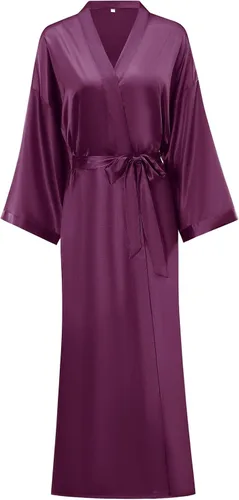 Vista 11 de Batas largas de satén suaves para mujer, batas largas de seda de longitud completa, kimonos, bata de baño sedosa, bata de baño Estampado floral