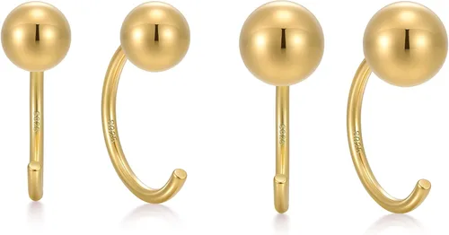 Vista 37 de CHIC & ARTSY Aretes de medio aro de plata de ley 925 para mujer, juego de aros pequeños con barra de bola, estrella, luna y perla, ligeros, ajuste