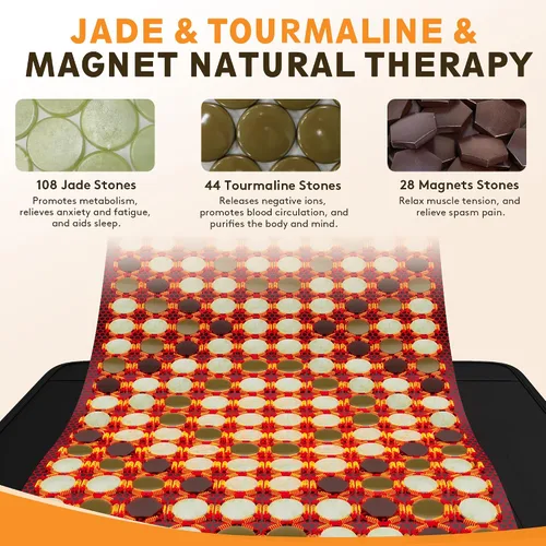 Vista 4 de UTK Almohadilla térmica de infrarrojos lejanos, alivio del dolor 5 veces para espalda, cintura y abdomen, regalo para mujeres y hombres, alfombrilla