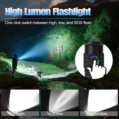 Vista 4 de Linterna táctica LED recargable, 3 modos, paquete de 2 Waterproof Zoomable Design, Adjustable Brightness Torch, Compact Handheld Size for