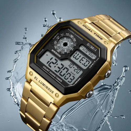 Vista 3 de Reginald Relojes para hombre Moda Trend Gold Multifunción Impermeable Reloj LED Digital Cronógrafo Acero Inoxidable Cuadrado Relojes