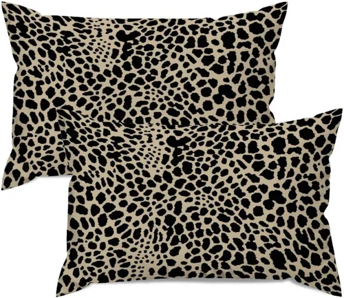 Vista 7 de Fundas de almohada con estampado de leopardo y guepardo negro y marrón, 12 x 18 pulgadas, fundas de cojín de granja para sofá, sala de estar