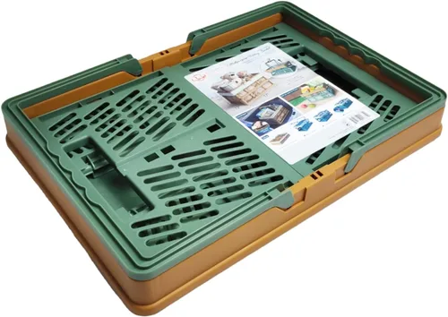 Vista 5 de Cesta de plástico plegable duradera con 2 asas, cestas de compras reutilizables para comestibles; pequeñas cajas de almacenamiento plegables