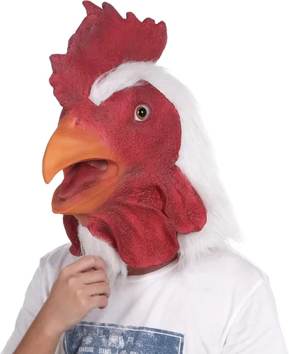 Vista 7 de Lubber Máscara de cabeza de gallo, de látex, para disfraz (rojo)