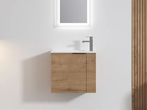 Vista 11 de Tocador de baño flotante de 12 pulgadas con fregadero, tocador de pared de 12 pulgadas, tocador de esquina, con 1 puerta y lavabo de cerámica
