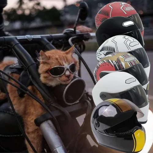 Vista 5 de Casco de motocicleta para mascotas para gato/perro, cara completa, al aire libre, negro