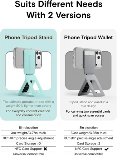 Vista 2 de MOFT Soporte de trípode para teléfono para iPhone, soporte para iPhone multiángulo, soporte para teléfono ligero y portátil, imanes fuertes, cuero