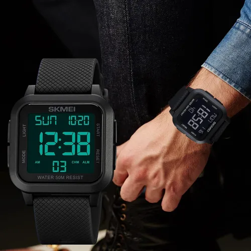 Vista 6 de SKMEI Reloj deportivo digital para hombre, ultra delgado, de cara grande, impermeable, con cronómetro, temporizador de cuenta regresiva, función