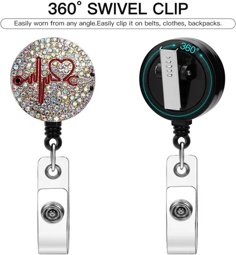 Vista 8 de Soleebee Carrete de insignia para enfermera, retráctil de 24 pulgadas con clip giratorio de cocodrilo, soporte para tarjetas de identificación