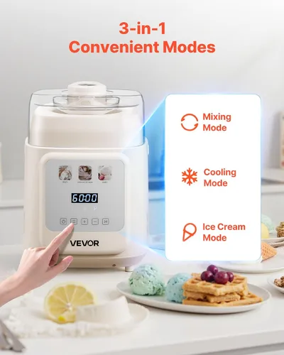 Vista 2 de VEVOR Máquina Automática Vertical de Helados con Compresor Incorporado, 1 Cuarto de Galón Sin Pre-congelación Fabricadora de Gelato y Máquina