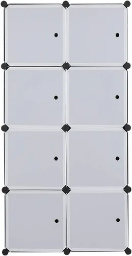 Vista 3 de Organizador de 8 cubos, apilable, estantes de almacenamiento de cubo de plástico, diseño modular multifuncional con barra para colgar, puertas