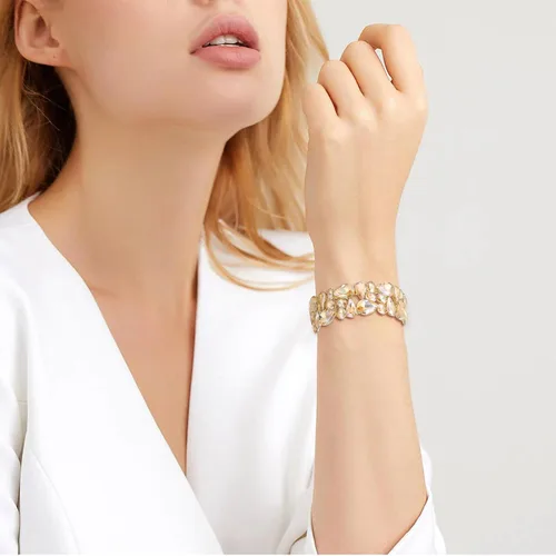 Vista 3 de EVER FAITH Pulsera elástica de cristal con forma de lágrima ovalada para mujer, estilo Art Déco, para novia
