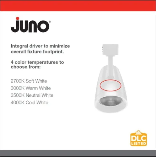 Vista 3 de Juno Lighting R600L G2 2700K 80CRI PDIM FL WH Regulable 9.5W LED Trac Head, equivalente a 50 W, blanco, inundación regular Gen 2