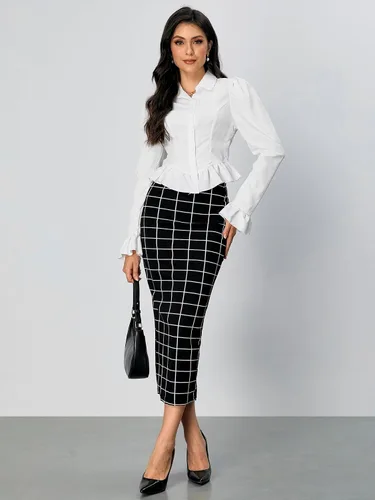Vista 6 de Verdusa Elegante falda de largo medio a cuadros con cintura elástica para mujer