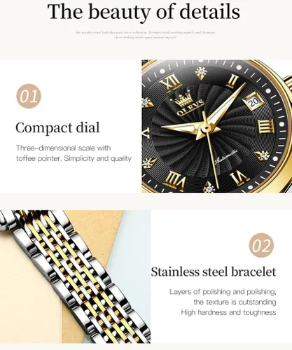 Vista 5 de OLEVS Reloj automático de mujer con diamantes mecánico de cuerda automática a la moda elegante reloj de pulsera luminoso impermeable de acero