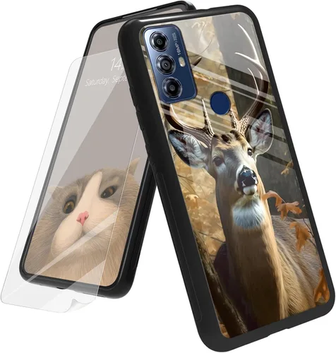 Vista 94 de Funda para Motorola Moto G Play 4G 2024 con protector de pantalla, parte trasera de vidrio templado + funda de silicona suave TPU absorción