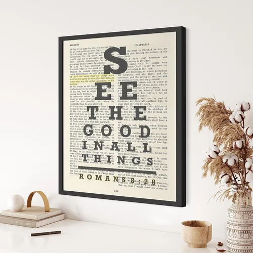 Vista 4 de See the Good in All Things, All Things Work for Good, carta de ojos de Romanos 8:28, impresión artística cristiana sin marco, versículo bíblico