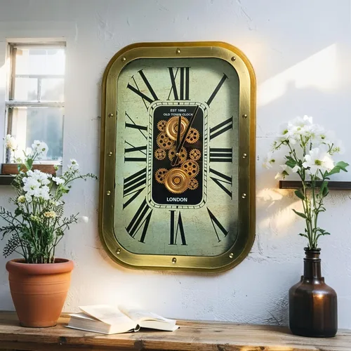 Vista 3 de THE GEARS CLOCK 27X19'' Reloj de pared con engranaje móvil rectangular Noruega Line Trondheim (27 x 19 pulgadas (26.8 x 18.9 in)