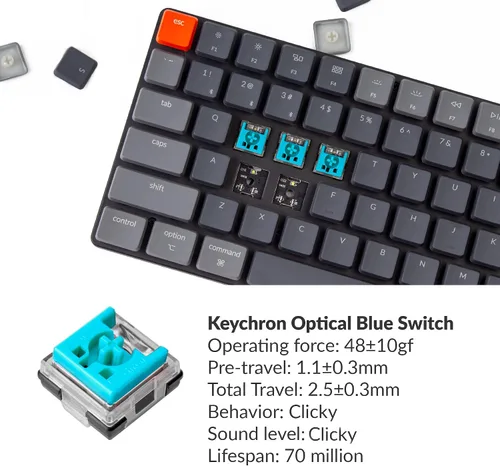 Vista 2 de Keychron K3 - Teclado mecánico inalámbrico Bluetooth con diseño de 75 de 84 teclas ultradelgado intercambiable en caliente con teclado de perfil