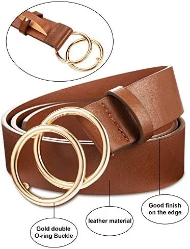 Vista 6 de Syhood 2 Pieces Women Leather Belt Soft Faux Leather Jeans Belt Waist Belts for Jeans Dress with Double O-Ring Buckle