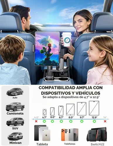 Vista 9 de Soporte para taza de tableta 2 en 1, soporte para bebidas extra para coche