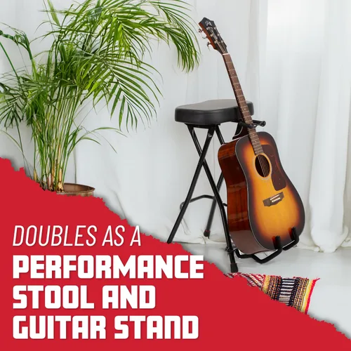 Vista 4 de Gator Frameworks Silla plegable para guitarra con asiento acolchado y colgador de guitarra montado en la parte trasera, (GFW-GTRSTOOL)