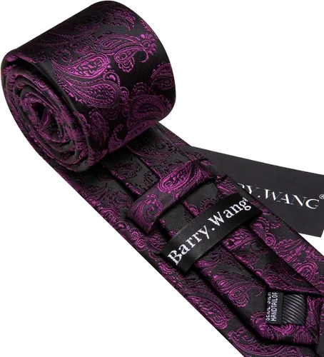 Vista 108 de Barry.Wang - Juego de corbata de seda para hombre, diseño de cachemira, pañuelo y gemelos de bolsillo