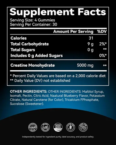 Vista 9 de Gomitas de creatina para mujeres y hombres – 5000 mg de creatina pura monohidrato masticables – Gomitas sin azúcar para el crecimiento muscular