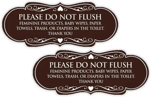 Vista 32 de Signs ByLITA Designer Please Do Not Flush Etiqutte Letrero (negro) - Pequeño 1 paquete