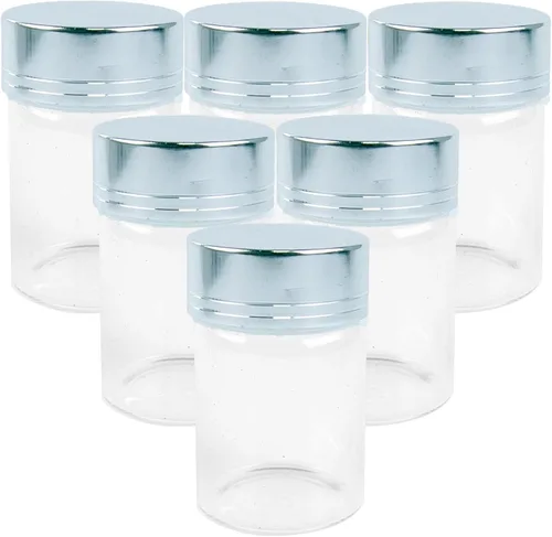 Vista 13 de 6 botellas de vidrio transparente de 1.7 fl oz con tapa de aluminio dorado, adecuadas para recepción de cocina, azafrán, té, almacenamiento