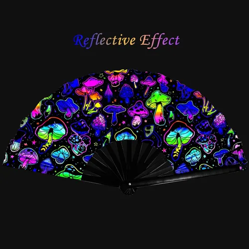 Vista 3 de Ventilador plegable Rave, ventilador de mano grande Clack, brillo UV, festival, plegable, de mano, accesorios de traje para mujeres, hombres
