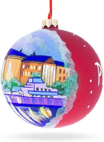 Vista 8 de Philadelphia, Pennsylvania - Adorno navideño de bola de cristal de 4 pulgadas Hand Painted in Ukraine, German Glass, Italian Paints, Hanging