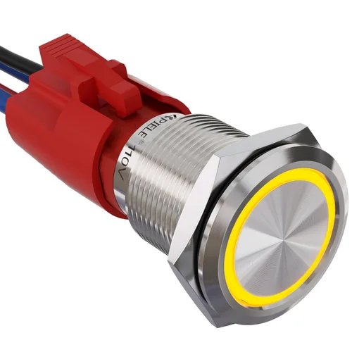 Vista 18 de APIELE 110V-220V 19mm interruptor de botón de cierre 10 Amp SPST LED Impermeable Redondo autobloqueante 1NO (Negro Aluminio, Azul)
