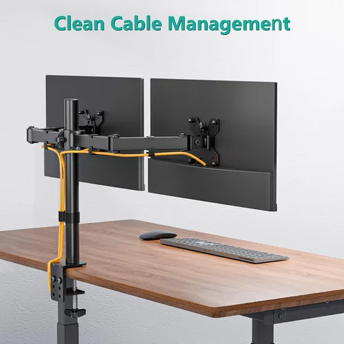 Vista 5 de Soporte de monitor dual para pantallas de 13 a 27 pulgadas, brazos de monitor dobles para 2 monitores de hasta 22 libras, soporte de escritorio