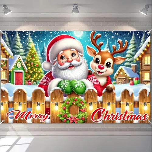 Vista 18 de BlissYard Telón de fondo de tren de Papá Noel, 71 x 43 pulgadas, pancarta de escena de Navidad de pan de jengibre, fondo de fotos para fiestas