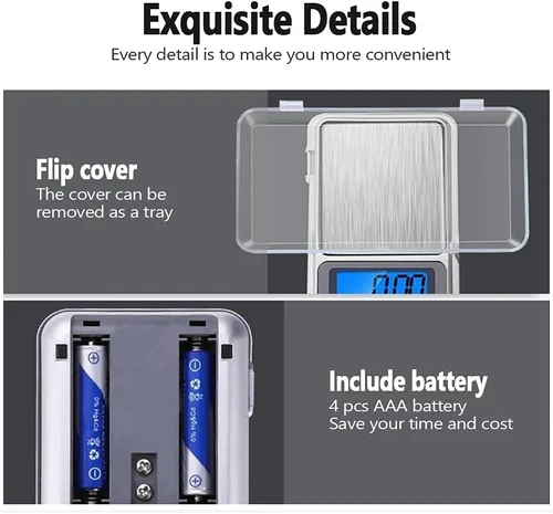 Vista 3 de Báscula de bolsillo digital portátil de 2 piezas, 17.64 oz de capacidad, 0.00 oz de precisión, báscula electrónica de joyería para alimentos