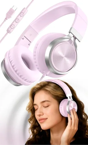 Vista 9 de INFURTURE - Auriculares USB C con micrófono, control de volumen, cable sin enredos, auriculares tipo C con cable, plegables y ligeros para iPhone