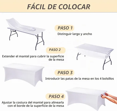 Vista 4 de Fixwal Paquete de 6 Manteles de Mesa Rectangulares, Cubierta de Mesa de 6 Pies, Mantel Blanco Rectangular Ajustado Elástico Rectangular, Cubierta