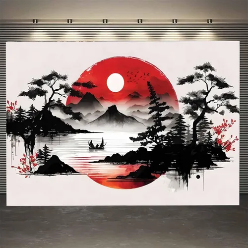 Vista 7 de FENDROM Naturaleza Paisaje Montaña Puesta de Sol Bosque Tapiz Árboles Anime Nube Niebla Lago Colgante de Pared Telón Estético Telón