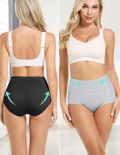 Vista 3 de MEIYATING Ropa interior de algodón para mujer, de talle alto, cobertura completa, paquete múltiple