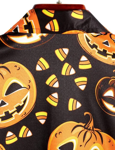 Vista 5 de VATPAVE Camisas de manga corta con botones de calabaza de Halloween para hombre