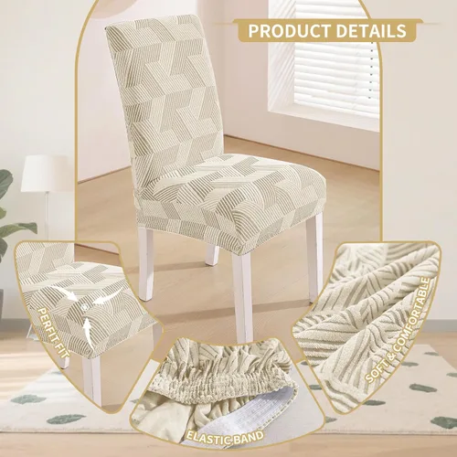 Vista 4 de JIVINER - Juego de 2 fundas elásticas para sillas de comedor, fundas geométricas de jacquard para sillas de comedor, fundas lavables para sillas