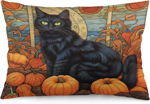 Vista 34 de Fundas de almohada frescas de casa embrujada, castillo, luna, bosque medieval, calabaza, fundas de almohada rectangulares con cremallera invisible