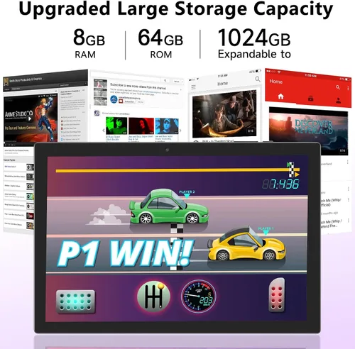 Vista 2 de Tablet Android 14 de 10 pulgadas con teclado, juego de tabletas 2 en 1 incluye funda ratón lápiz capacitivo, 8GB RAM+64GB ROM, tableta Quad Core