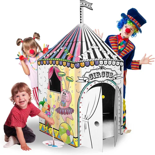 Vista 4 de Adventure Awaits! Casa de juegos de circo de cartón para niños, colorea, dibuja y personaliza, ideal para el tiempo de juego y el tiempo de artes