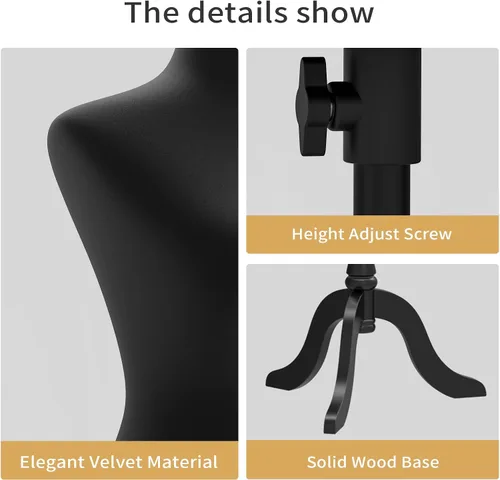 Vista 4 de Bonnlo Maniquí de costura, apto para clavar alfileres, para vestido de mujer, con base de trípode de madera.